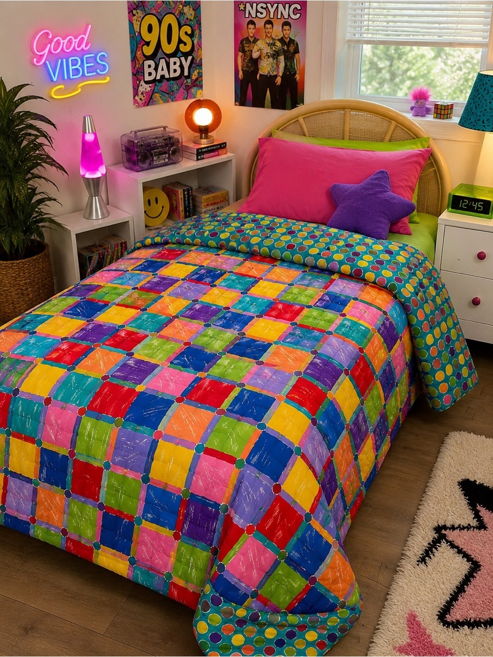 90s Retro Twin XL Double Sided Bedspread Comforter Made in USA by CHF Industries